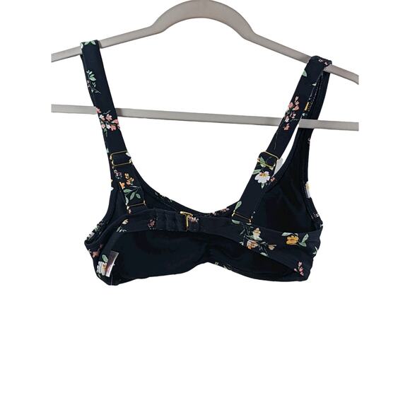 Cinch Front Bralette Bikini Top Xhilaration Black Floral Print XS Swimsuit Beach - Picture 2 of 10
